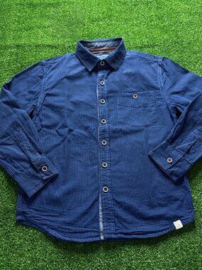 Perry Ellis Boys Size 8 Blue Gingham Check Button Up Shirt Long Sleeve Cotton
